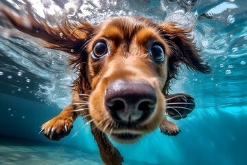 プールで泳ぐ犬　　with generative ai