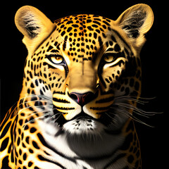 Face of a Leopard with a dark background. Generative AI