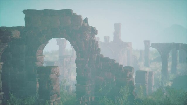 Deteriorating castle atop hilly terrain