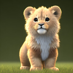 Naklejka na ściany i meble Cute tiny little lion cub , Generative AI