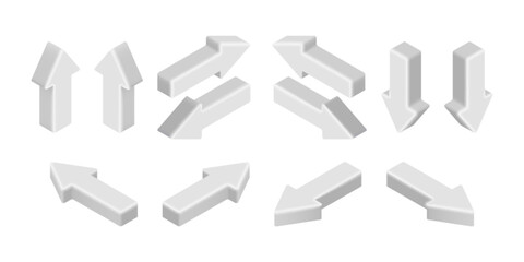 3d Isometric White Arrow icon Set