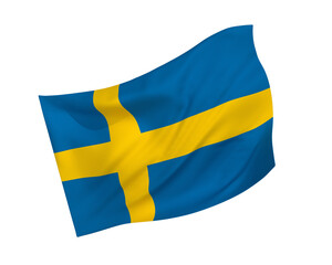 Simple 3D Kingdom of Sweden flag in the form of a wind-blown shape