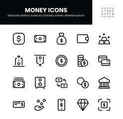 Money icons set in 32 x 32 pixel perfect with editable stroke