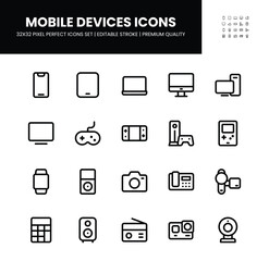 Mobile Devices icons set in 32 x 32 pixel perfect with editable stroke