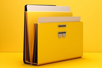 Yellow background with laptop file folder, Generative AI
