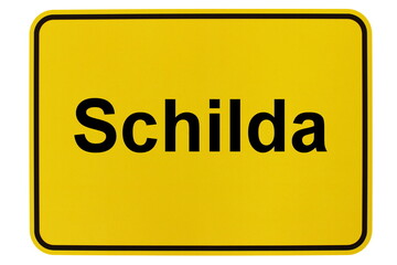 Illustration eines Ortsschildes der Gemeinde Schilda in Brandenburg