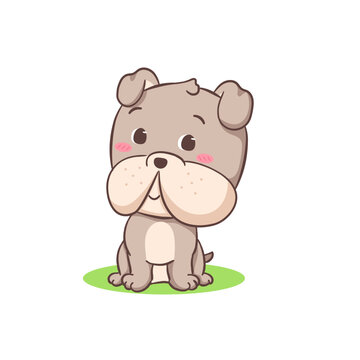 Cute Bulldog sitting cartoon character. Adorable animal concept flat design. Isolated white background. Vector art illustration.