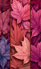 Fototapeta premium Flat lay autumn background of fallen leaves in warm colors, red, golden yellow and orange illustrated leaves. A leaf falling from a tree, a symbol of autumn. Illustration. Generative AI.