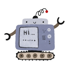 cartoon robot isolated on white background. Cheerful funny cartoon children's robots. Cute cyborgs, retro, futuristic modern bots, android, smiling characters. Childish design