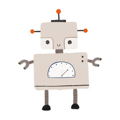 cartoon robot isolated on white background. Cheerful funny cartoon children's robots. Cute cyborgs, retro, futuristic modern bots, android, smiling characters. Childish design