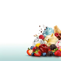 AI generated summer background with sundae decorated with fruits and topping