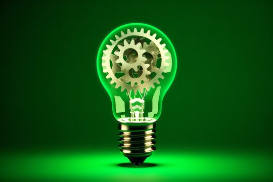 Gearing up ideas with green light bulb, Generative AI
