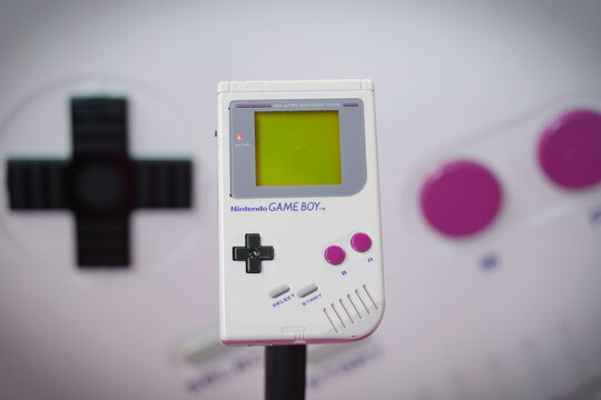 Rimini, Italy - June 15, 2023 : old ..Nintendo Gameboy system isolated on a white background.