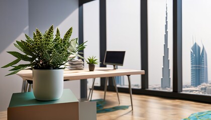 modern office interior with table, window view