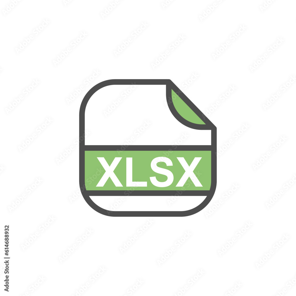 Poster xlsx file extension, rounded square icon with text - format extension icon vector illustration.