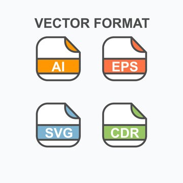 Set of Vector Editing File Extension, Rounded Square Icon with Text - Format Extension Icon Vector Illustration.