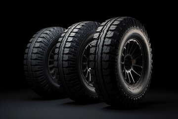 the concept of changing tires on a car. car wheels on a black background. generative ai.