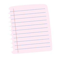 Lined paper from a notebook. Empty notebook paper. Education concept. Vector illustration