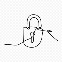 lock and key, One continuous single line hand 