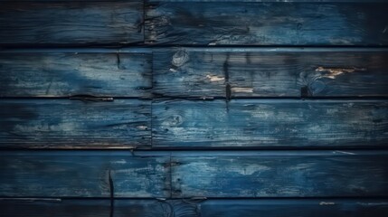 Dark blue grunge background. Toned texture of old wood. Dark blue grunge wood wallpaper background. Generative AI.