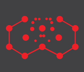 Abstract red linear icon logo atomic grid, geometric shape with circles in nodes, technology for the company