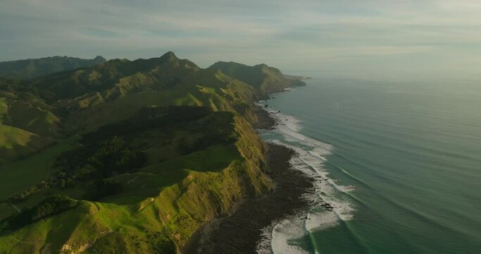 Stunning untouched North Island coastal landscape of New Zealand, aerial