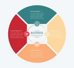 Business Infographic Template, Advertising Pie Chart Presentation, Four Steps Work Process Circle Diagram
