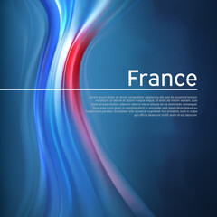 France abstract flag background. Blurred pattern of light colors lines of the french flag in the blue sky, business brochure design. State banner, france poster, patriotic flyer, cover. Vector
