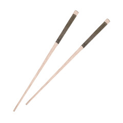 Watercolor illustration of wooden asian chopsticks. Hand drawn. Japanese and Chinese cuisine.