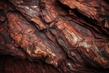 Red brown rock texture. Cracked Layered Mountain Surface. Stone rough texture wallpaper background. Generative AI.