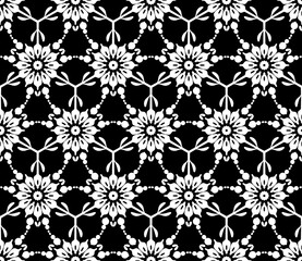 Black and white seamless tillable simple pattern with floral and ornamental accents