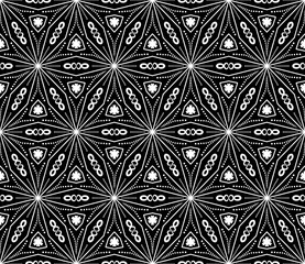 Fototapeta premium Black and white seamless tillable simple pattern with floral and ornamental accents