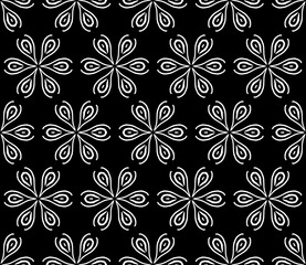 Black and white seamless tillable simple pattern with floral and ornamental accents