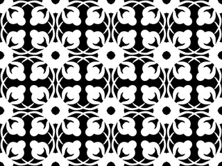 Black and white seamless tillable simple pattern with floral and ornamental accents