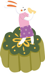 rabbit is standing on moon cake and holding a pomelo_2