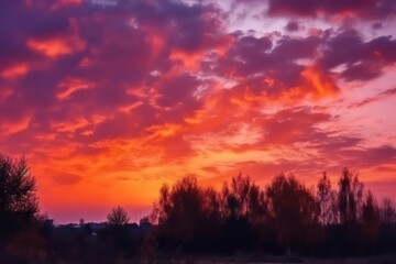 Fototapeta na wymiar Yellow orange pink purple sunset. Beautiful evening sky wallpaper. Generative AI.