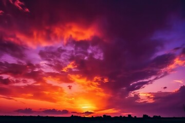 Yellow orange pink purple sunset. Beautiful evening sky wallpaper. Generative AI.