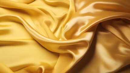 Yellow silk satin. Draped fabric. Golden color silk satin fabric. Luxury golden fabric. Generative AI.