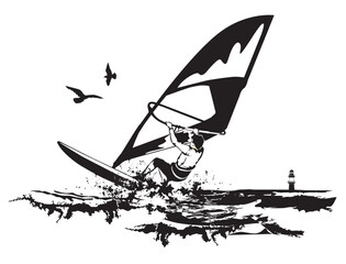 Illustration Surfer vor Warnemünde