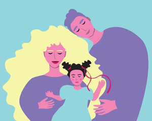 Family with a man, a woman and a daughter as a concept of parenthood, flat vector stock illustration