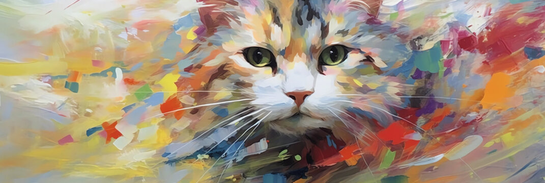 the muzzle of a cat in an abstract painting style. smears of natural shades. generative ai