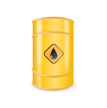 Yellow Metal Oil, Fuel, Gasoline Barrel Isolated. Design Template of Packaging for Mockup. Vector