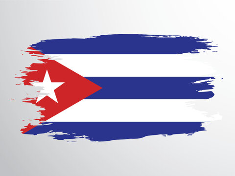 The flag of Cuba is drawn with a brush