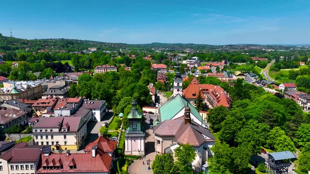 Aerial footage of Wielichka, a town near Krakow, known for the 13th-century Wieliczka Salt Mine, the Saltworks Museum and a health resort, Poland