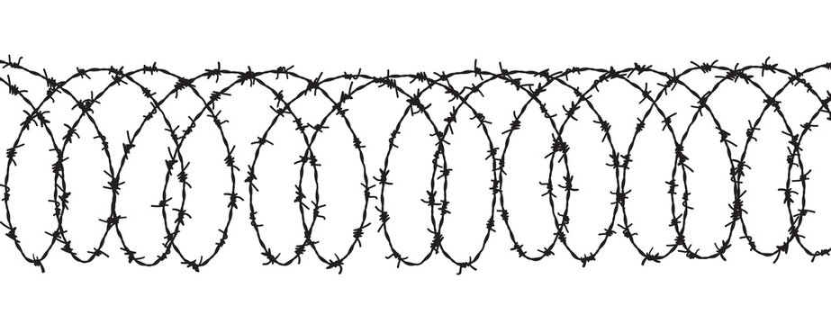 Barbed wire vector fence barbwire border chain. Prison line war barb background metal silhouette