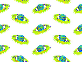 PNG Planets orbiting in space with planetary ring seamless pattern illustration handdrawn