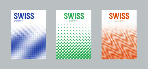 Swiss design posters pattern circle graphic burst. Round geometric pattern swiss abstract halftone design cover sun.