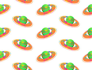PNG Planets orbiting in space with planetary ring seamless pattern illustration handdrawn