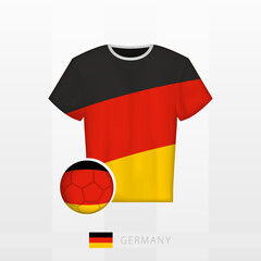 Football uniform of national team of Germany with football ball with flag of Germany. Soccer jersey and soccerball with flag.