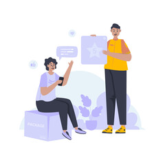 Customer feedback and five star rating vector illustration